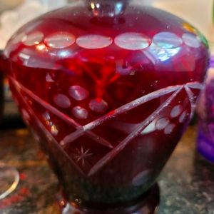 VINTAGE ART GLASS DECANTER AND GLASSES